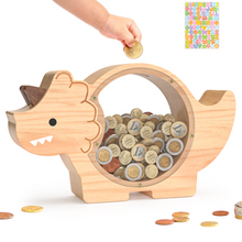 Load image into Gallery viewer, Wooden Dinosaur Piggy Bank Triceratops
