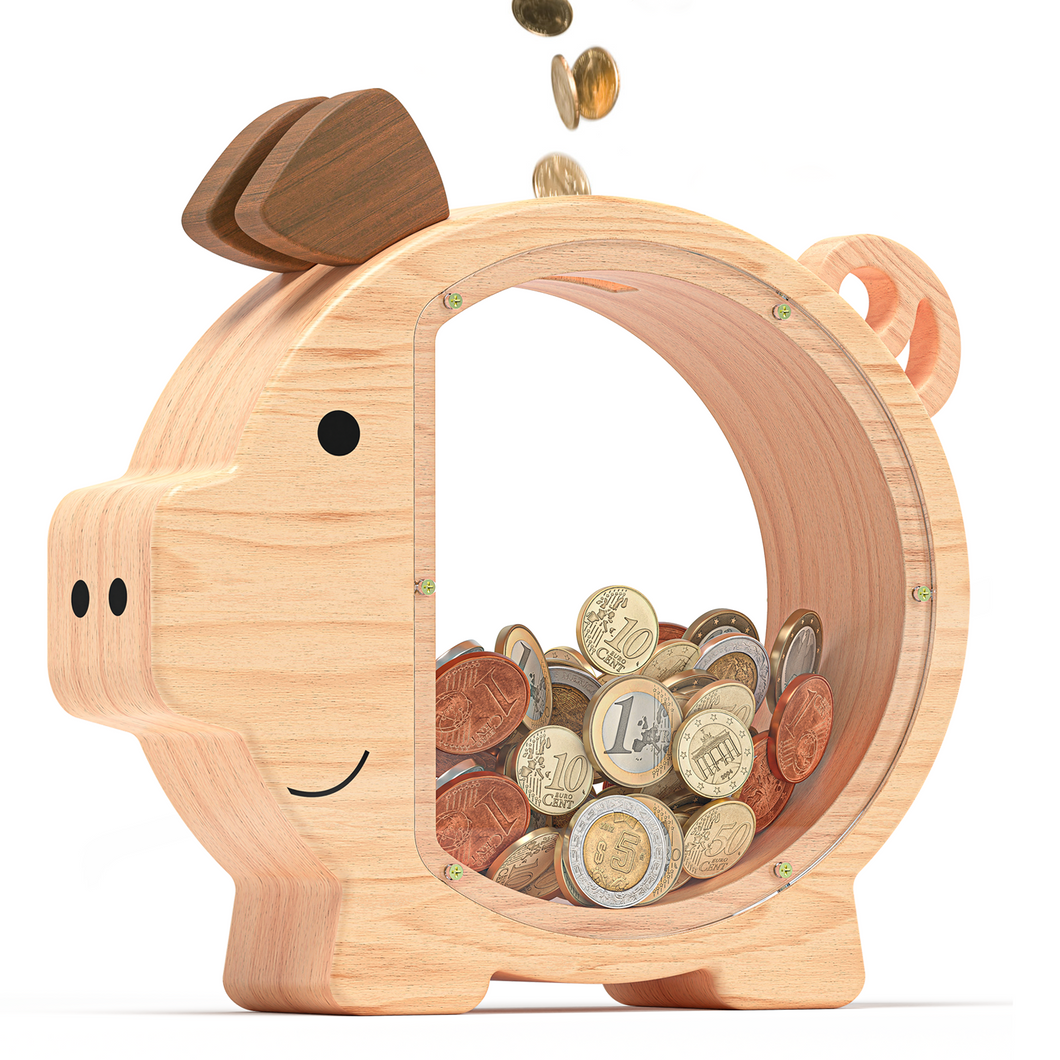 Wooden Piggy Bank for Kids