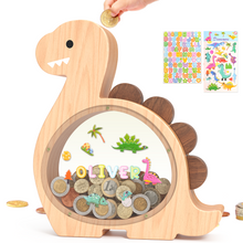 Load image into Gallery viewer, Wooden Dinosaur Piggy Bank for Kids Brachiosaurus
