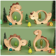 Load image into Gallery viewer, Wooden Dinosaur Piggy Bank Triceratops
