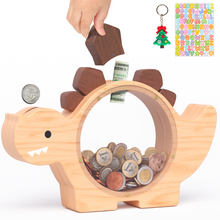 Load image into Gallery viewer, Wooden Dinosaur Piggy Bank for Kids
