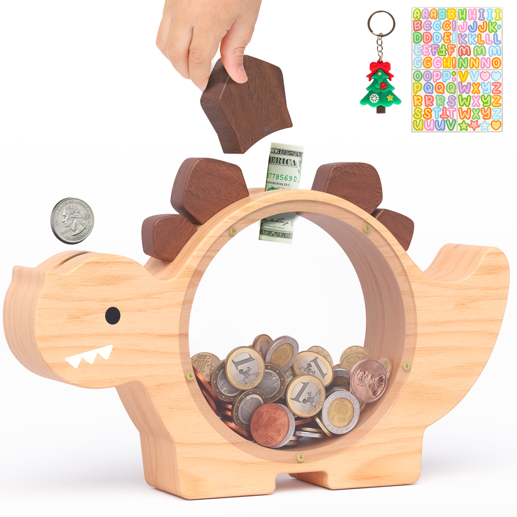 Wooden Dinosaur Piggy Bank for Kids