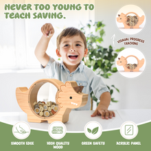 Load image into Gallery viewer, Wooden Dinosaur Piggy Bank Triceratops
