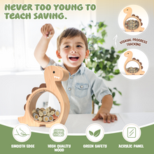Load image into Gallery viewer, Wooden Dinosaur Piggy Bank for Kids Brachiosaurus
