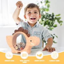 Load image into Gallery viewer, Wooden Dinosaur Piggy Bank for Kids
