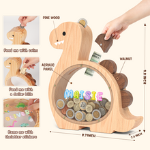 Load image into Gallery viewer, Wooden Dinosaur Piggy Bank for Kids Brachiosaurus
