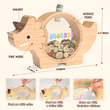 Load image into Gallery viewer, Wooden Dinosaur Piggy Bank Triceratops
