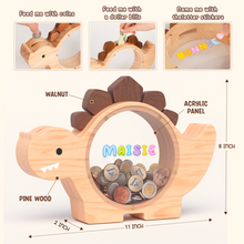 Load image into Gallery viewer, Wooden Dinosaur Piggy Bank for Kids

