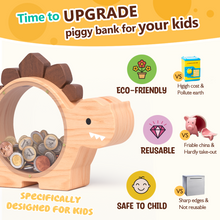 Load image into Gallery viewer, Wooden Dinosaur Piggy Bank for Kids
