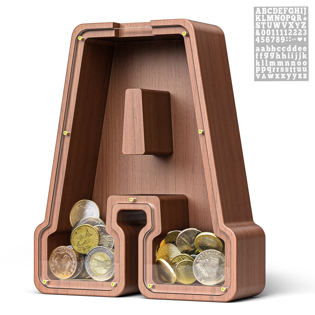 Summidate Wooden Letter Piggy Bank| 1.6'' Extra Thick Piggy Bank